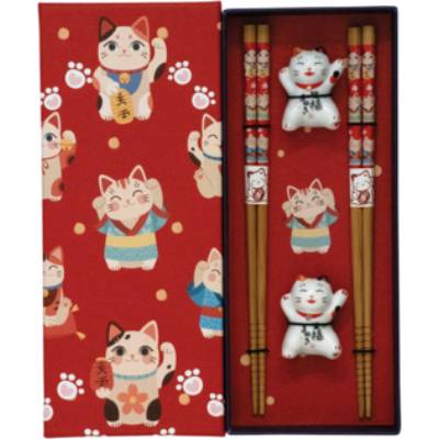 Zestaw pałeczek z podstawkami, 2 pary - Maneki Neko 1 szt